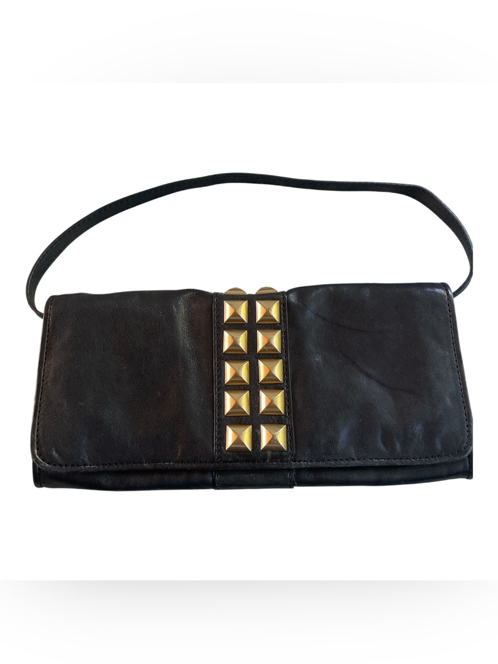 Michael Kors Calista Studded Leather Clutch Shoulder Bag Black Gold
